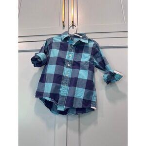 Crewcuts boys blue plaid button down collared‎ shirt top 3 fall